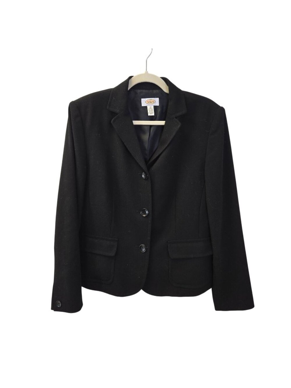 Talbots 100% Wool Three Button Black Blazer Jacket Size 10